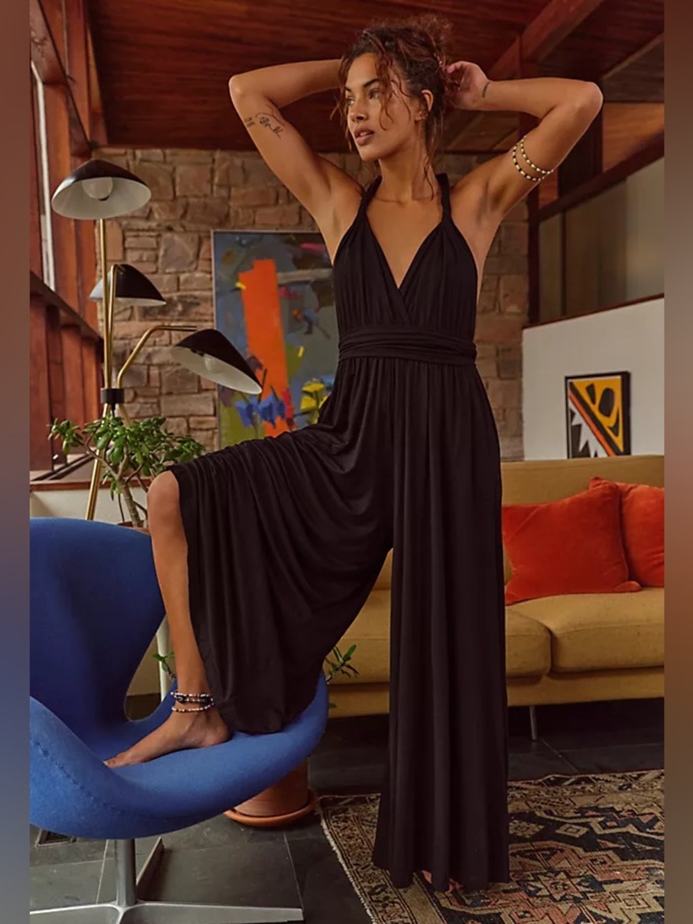 Free People Dani Multi-Way Wrap Black Wide-Leg Jumpsuit